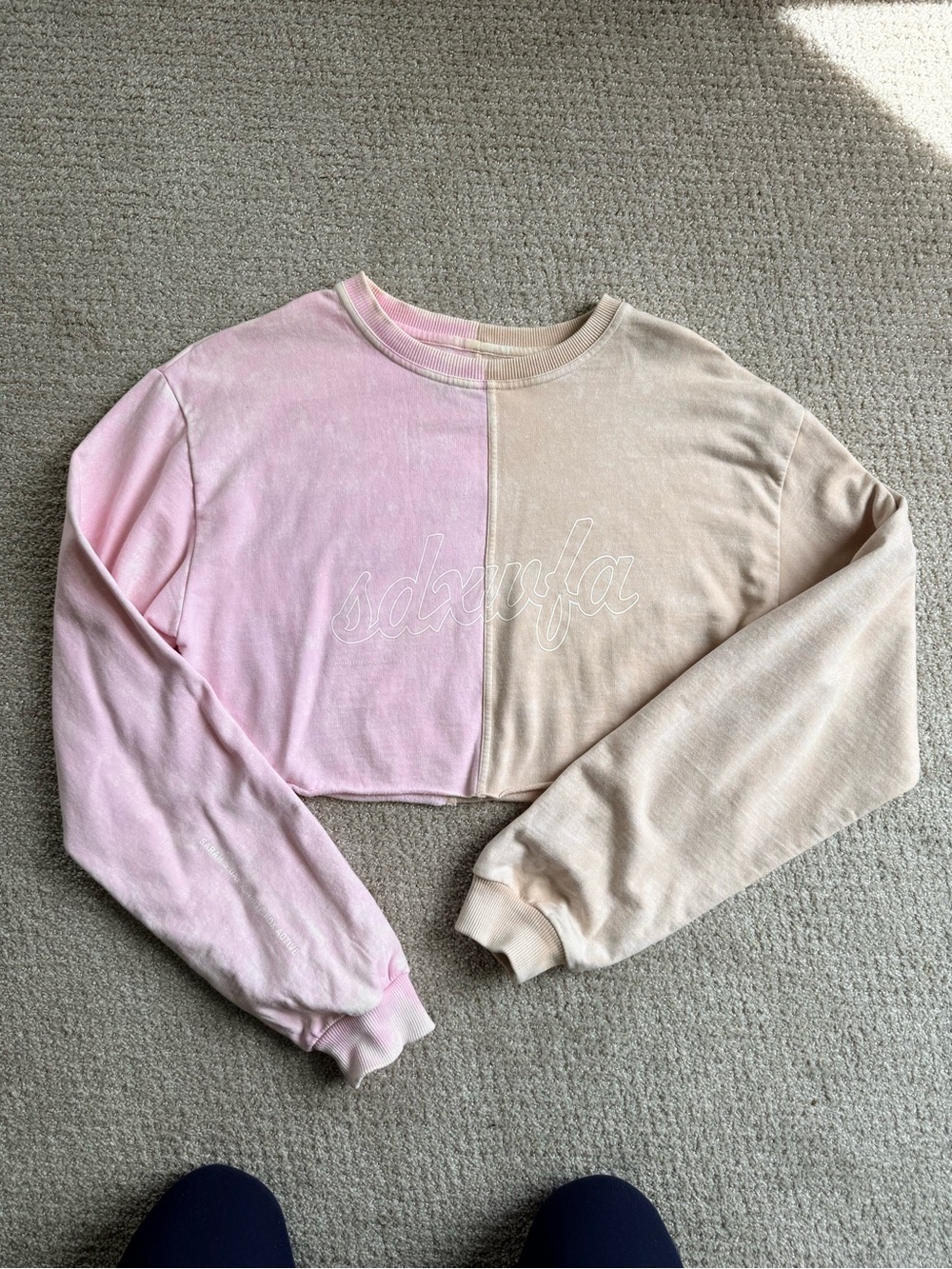 White Fox Boutique Split Crop Crewneck - Pink & Beige